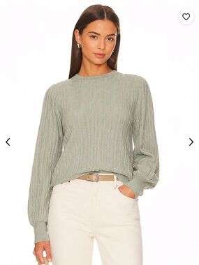 White + Warren Cable Knit Sweater Sage Green